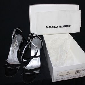 Manolo Blahnik black velvet heeled sandals